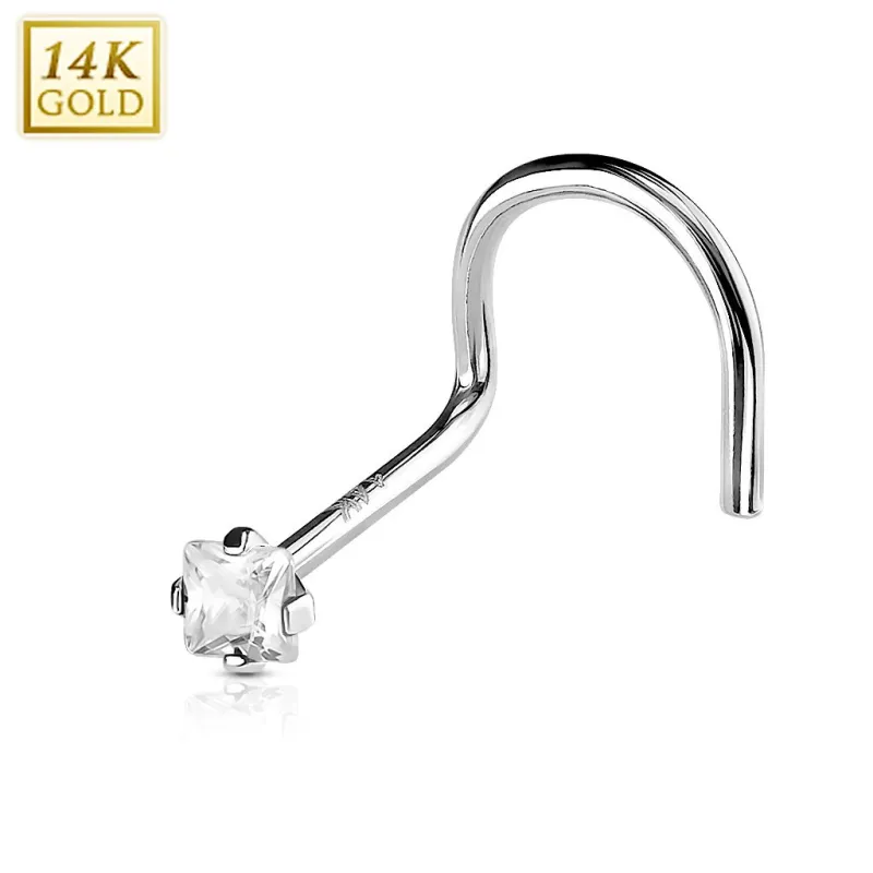 Piercing Nez Or Blanc 14K avec Gemme Carré