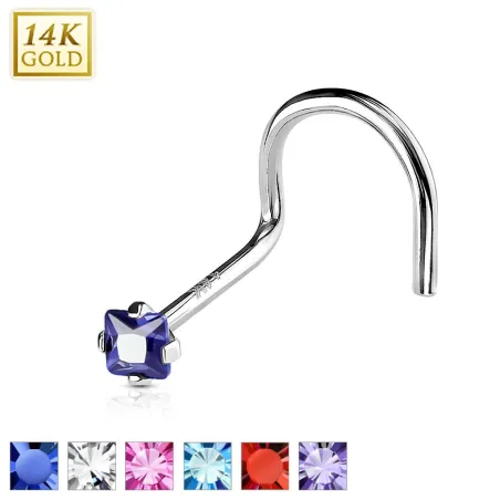 Piercing Nez Or Blanc 14K avec Gemme Carré