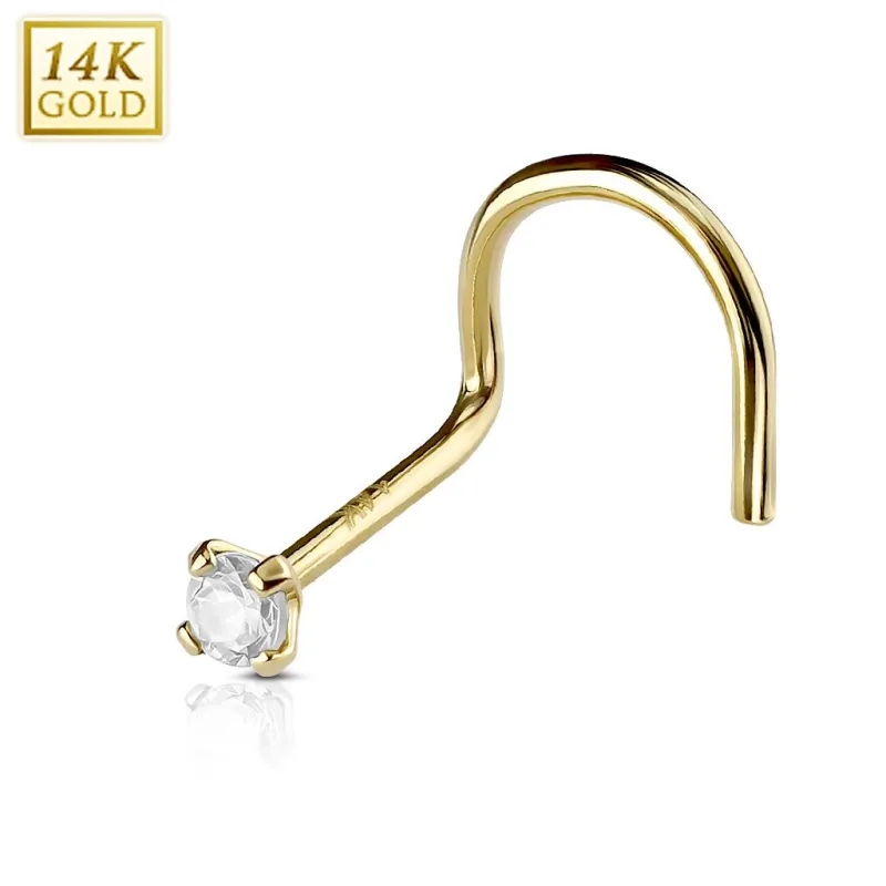 Piercing Nez Or 14K avec Gemme (Tige Courbée)