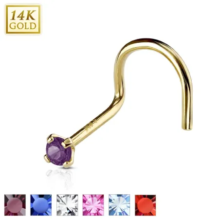 Piercing Nez Or 14K avec Gemme (Tige Courbée)