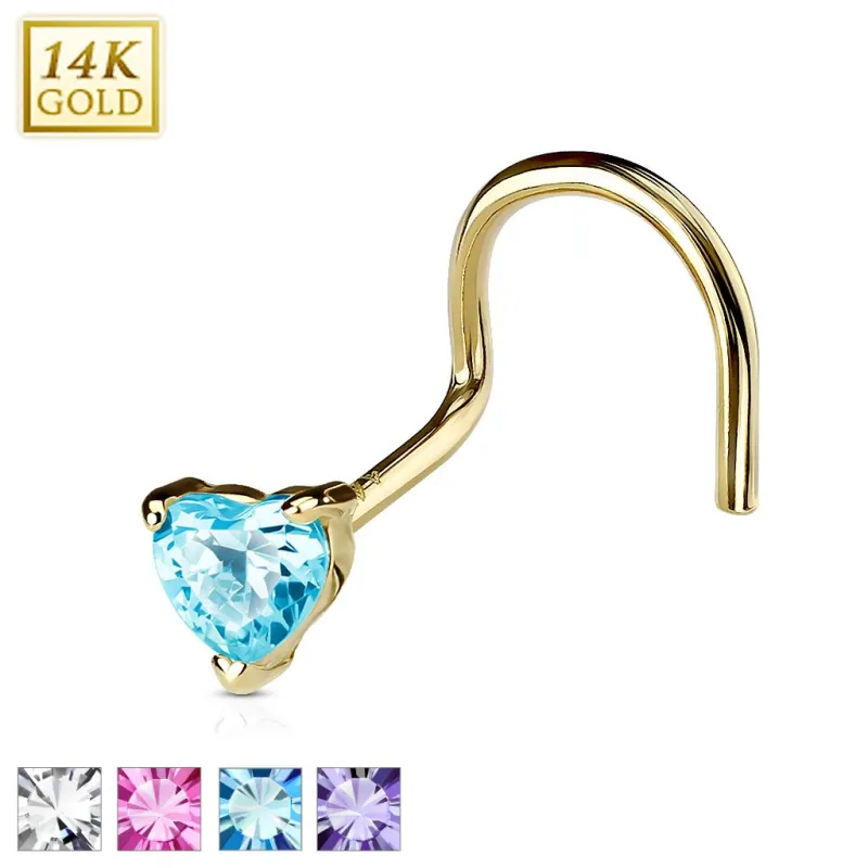 Piercing Nez Or 14K avec Gemme Coeur