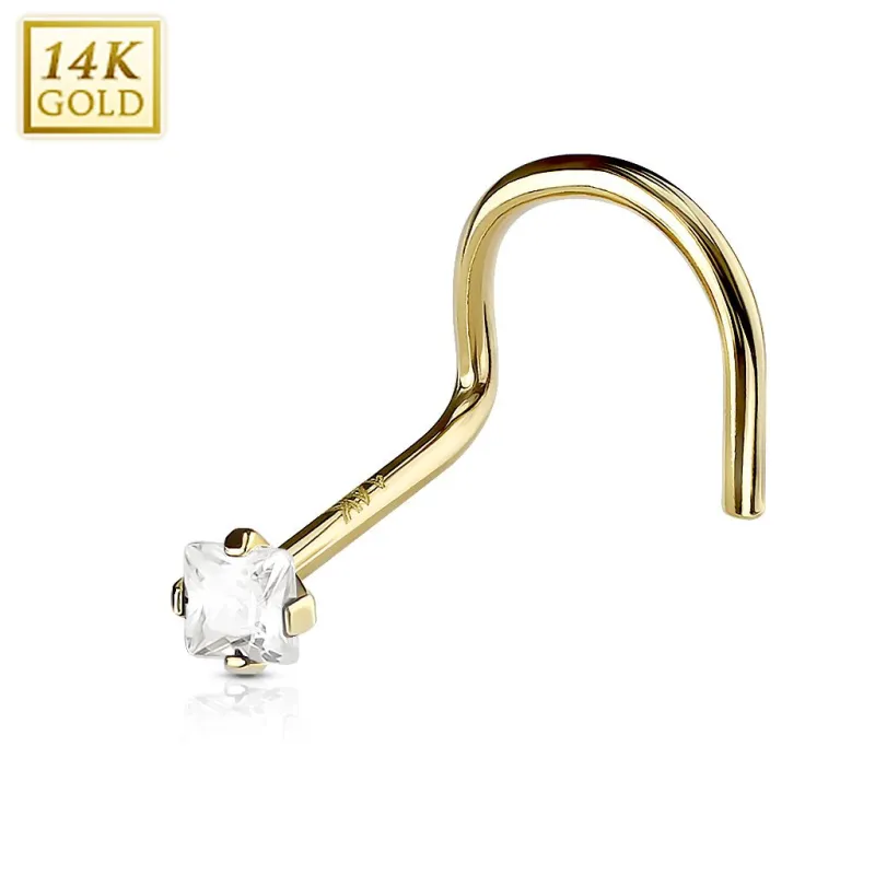 Piercing Nez Or 14K avec Gemme Carré