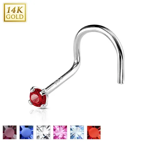 Piercing Nez Or Blanc 14K avec Gemme (Tige Courbée)