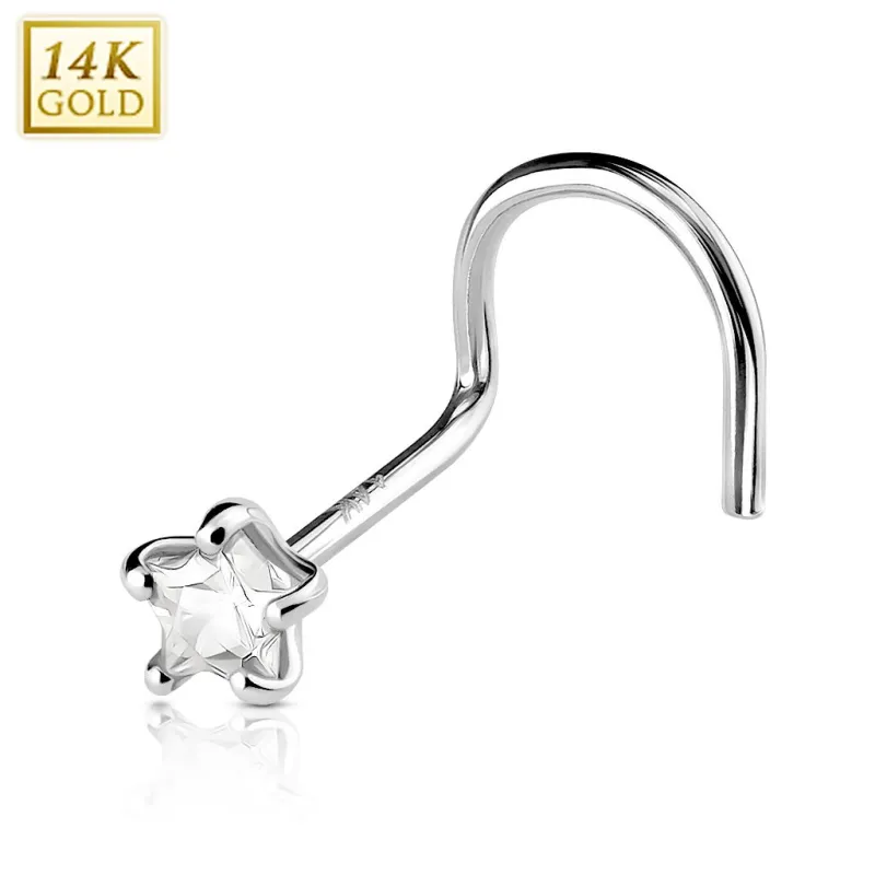 Piercing Nez Or Blanc 14K avec Gemme Etoile