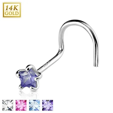 Piercing Nez Or Blanc 14K avec Gemme Etoile