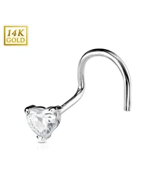 Piercing Nez Or Blanc 14K avec Gemme Coeur