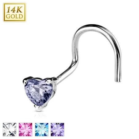 Piercing Nez Or Blanc 14K avec Gemme Coeur