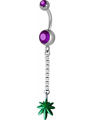 Piercing nombril Swarovski feuille de Cannabis Violet