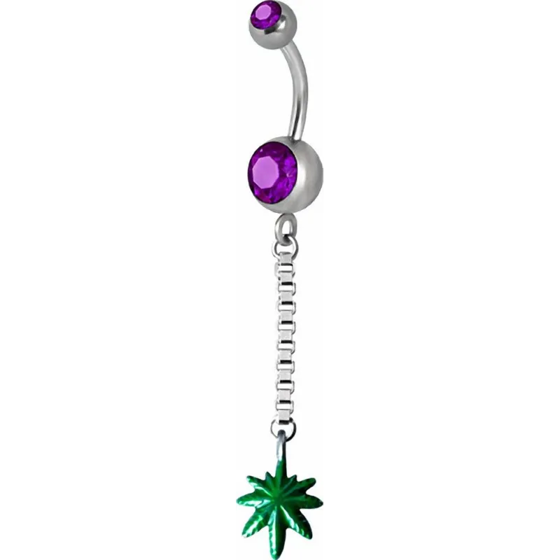 Piercing nombril Swarovski feuille de Cannabis Violet