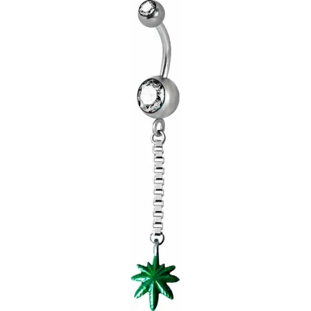 Piercing nombril Swarovski feuille de Cannabis