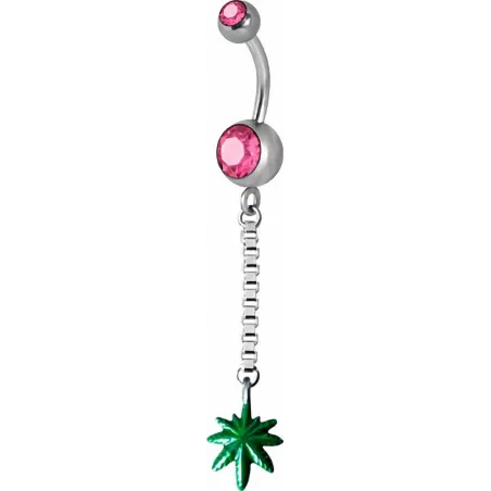 Piercing nombril Swarovski feuille de Cannabis rose