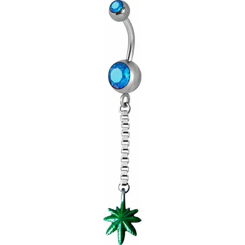 Piercing nombril Swarovski feuille de Cannabis bleu clair