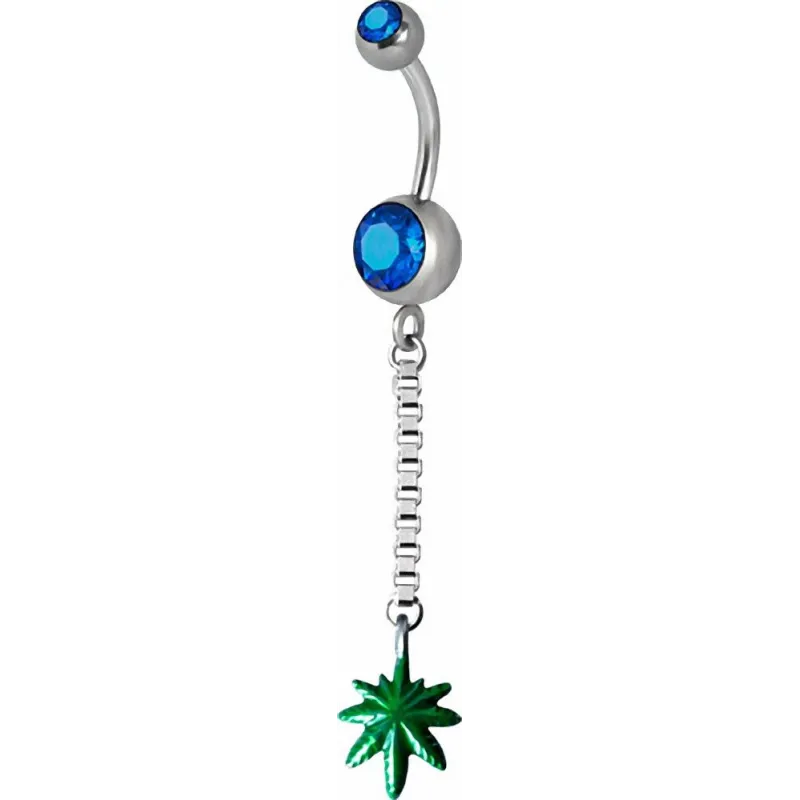 Piercing nombril Swarovski feuille de Cannabis bleu