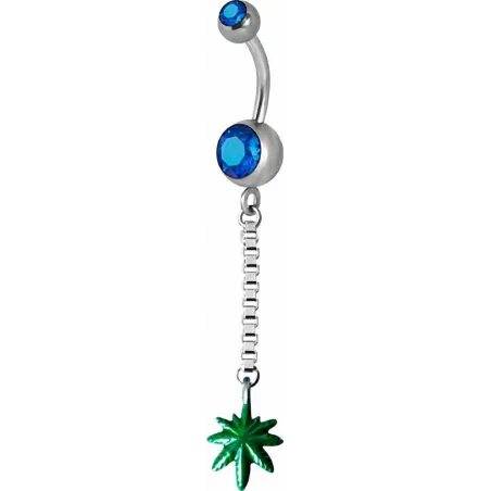 Piercing nombril Swarovski feuille de Cannabis bleu