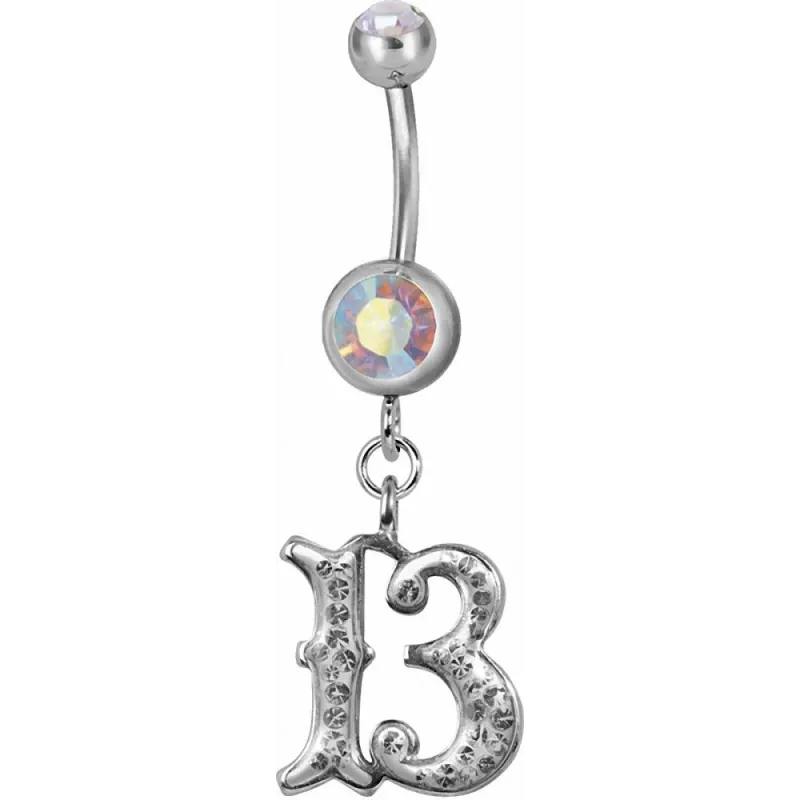 Piercing nombril chiffre 13 Swarovski aurore boréale