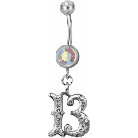 Piercing nombril chiffre 13 Swarovski aurore boréale