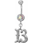 Piercing nombril chiffre 13 Swarovski aurore boréale