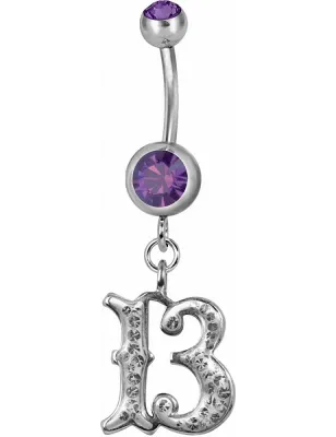 Piercing nombril chiffre 13 Swarovski violet