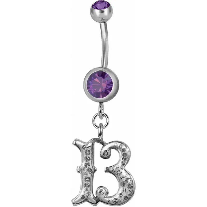 Piercing nombril chiffre 13 Swarovski violet