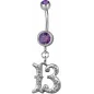 Piercing nombril chiffre 13 Swarovski violet