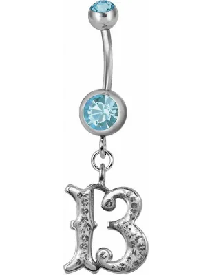 Piercing nombril chiffre 13 Swarovski turquoise