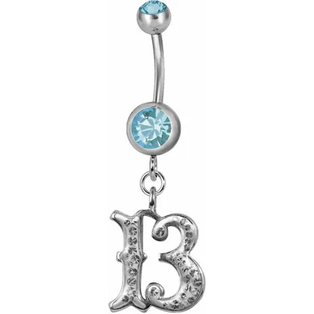 Piercing nombril chiffre 13 Swarovski turquoise