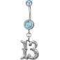 Piercing nombril chiffre 13 Swarovski turquoise