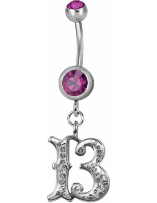 Piercing nombril chiffre 13 Swarovski fuchsia