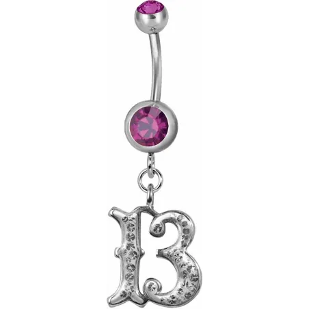 Piercing nombril chiffre 13 Swarovski fuchsia