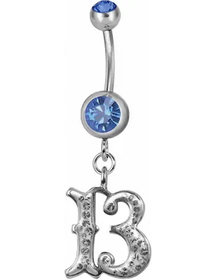 Piercing nombril chiffre 13 Swarovski bleu