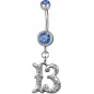 Piercing nombril chiffre 13 Swarovski bleu