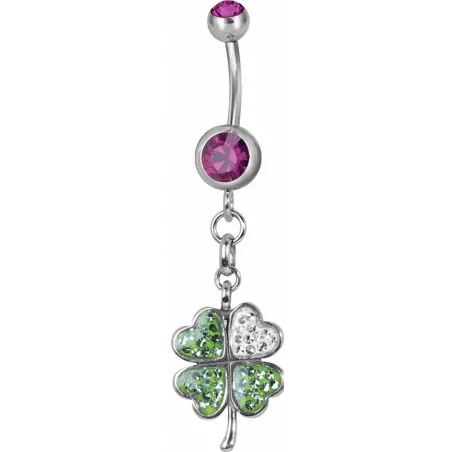 Piercing nombril trèfle Swarovski fuchsia