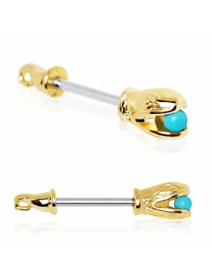 Piercing téton plaqué or serpent turquoise