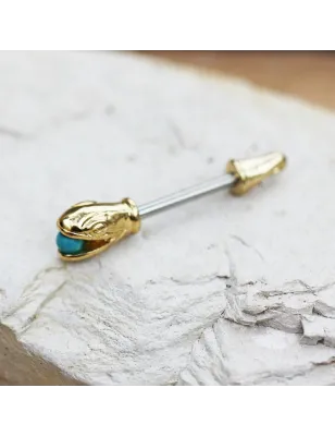 Piercing téton plaqué or serpent turquoise