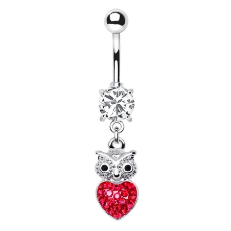 Piercing nombril hibou coeur rouge