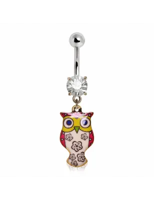 Piercing nombril pendentif hibou fleurs