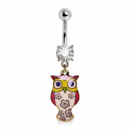 Piercing nombril pendentif hibou fleurs