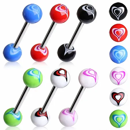 Piercing langue boules acrylique coeurs