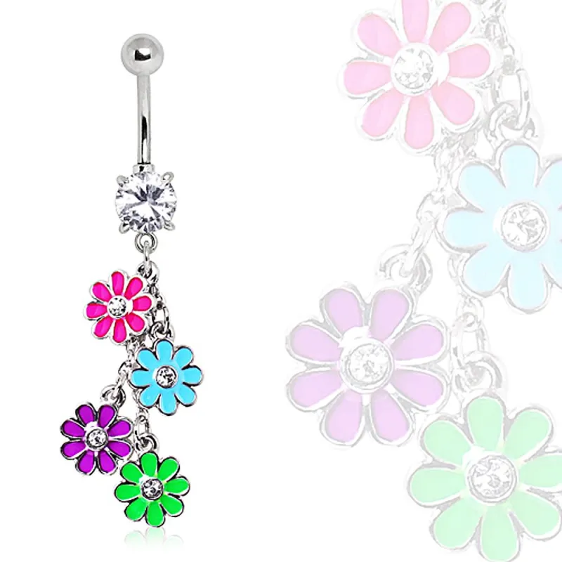 Piercing nombril marguerites multicolores