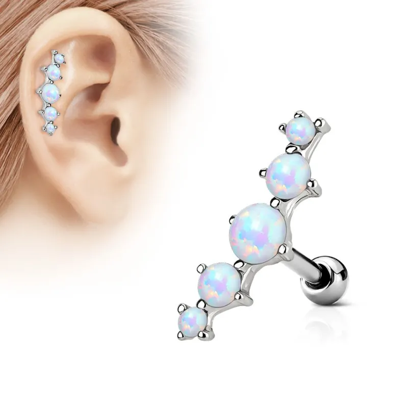 Piercing oreille cartilage cinq opale blanc