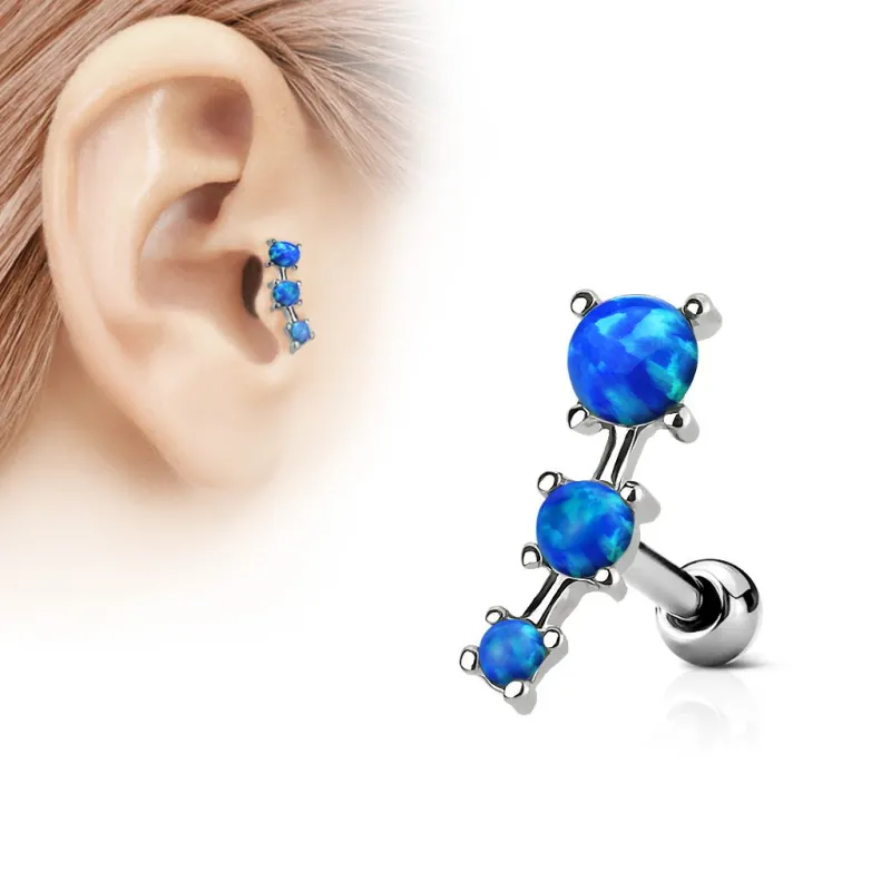 Piercing oreille cartilage trois opale bleues