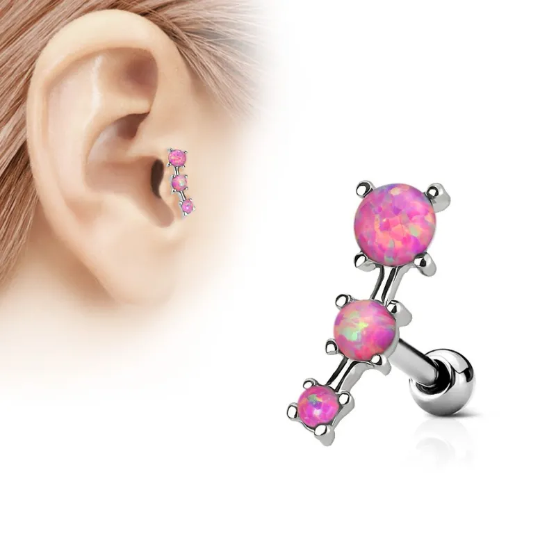 Piercing oreille cartilage trois opale roses