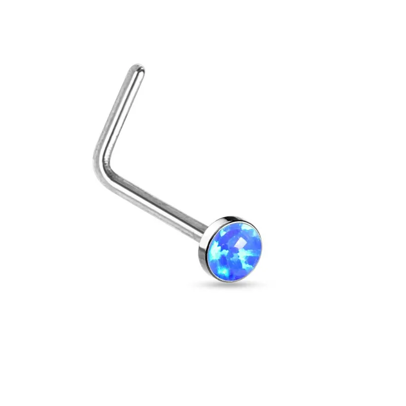 Piercing nez tige L opale bleue