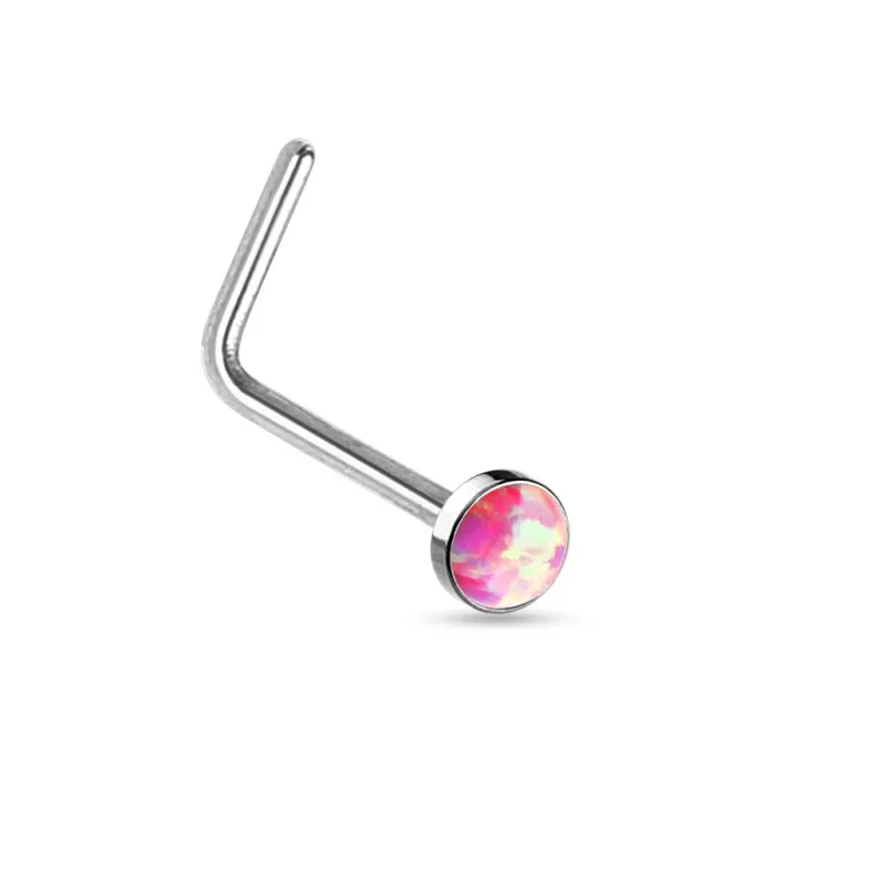 Piercing nez tige L opale rose