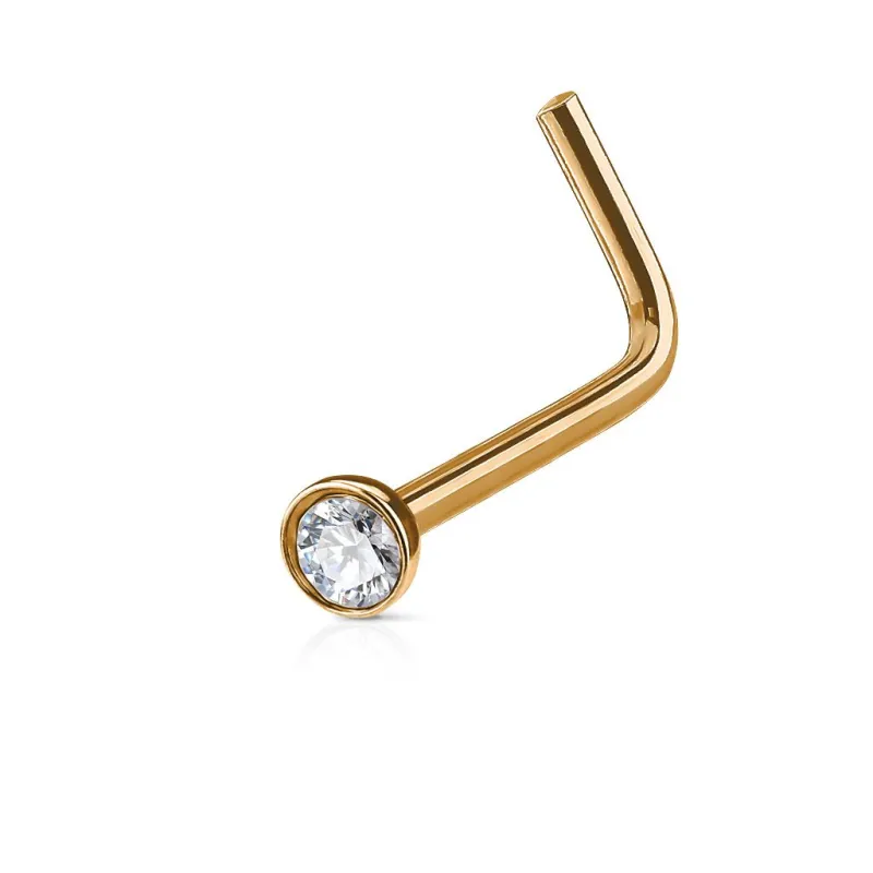 Piercing nez tige L or rose crystal