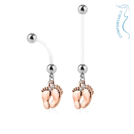 Piercing nombril de grossesse pieds de bébé or rose