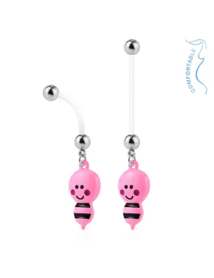 Piercing nombril de grossesse abeille rose