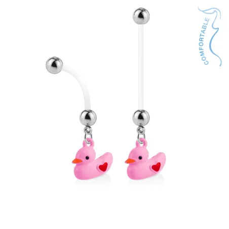 Piercing nombril de grossesse canard rose