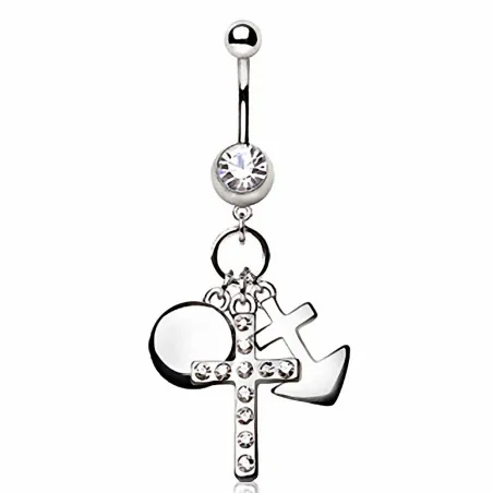 Piercing nombril croix et ancre