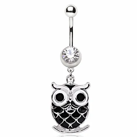 Piercing nombril pendentif hibou noir